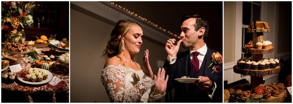 Cake cutting during wedding reception